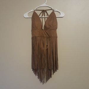 Charlotte Russe brown suede crop top with fringe!